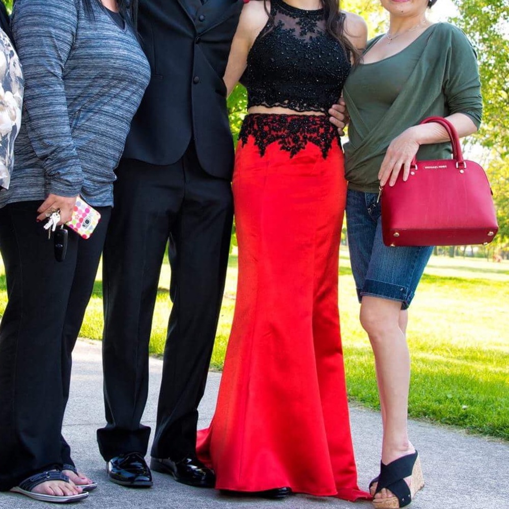 Two-piece red and black dress